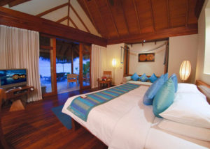 Sunset Beach Villa bedroom, Anantara Dhigu Resort & Spa
