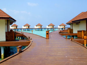 Alimatha Aquatic Resort water bungalows with jetty