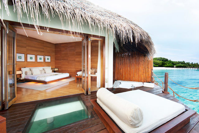 Adaaran Prestige Water Villas - Water Villa Bedroom - Sundeck with Glass Floor